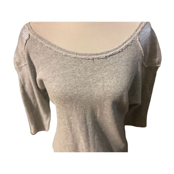 Xhilaration Gray W/ Sequins 3/4in Sleeves 100% Cotton Lightweight Stylish Fringe - Picture 6 of 9